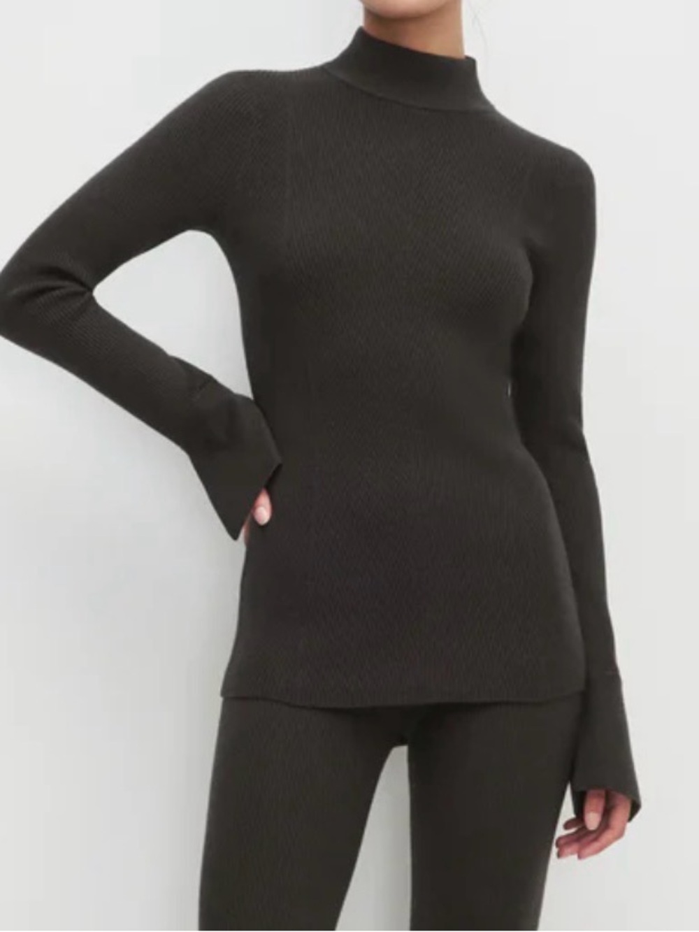 Favorite Daughter Mock Neck Ribbed Knit Sweater - Charcoal *selling full set*
